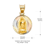 14K Gold Guadalupe Stamp Pendant with 1.6mm Figaro 3+1 Chain