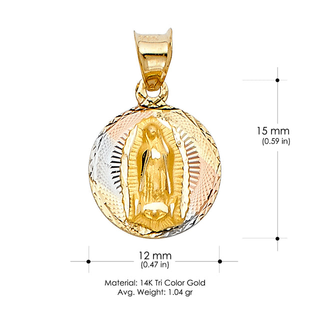 14K Gold Guadalupe Stamp Pendant with 1.6mm Figaro 3+1 Chain