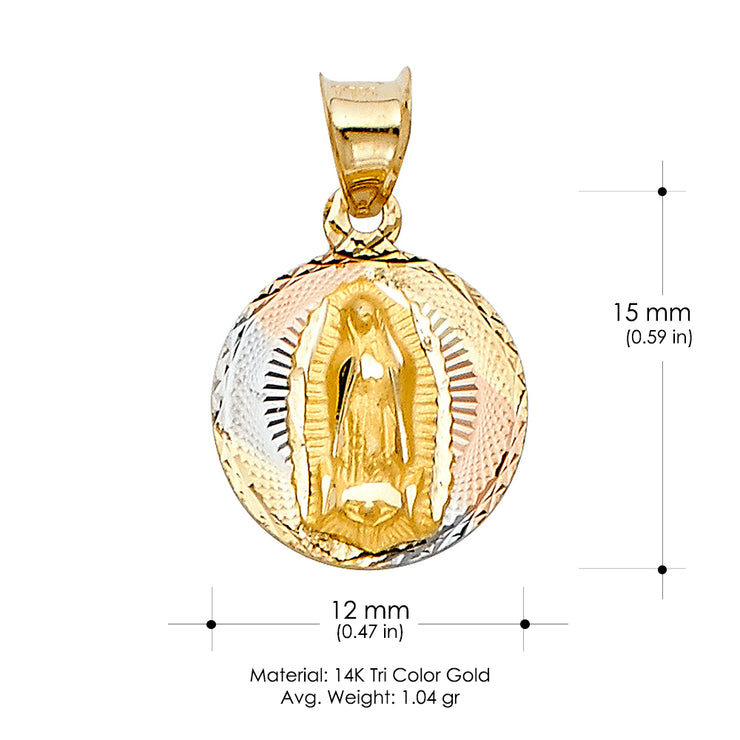 14K Gold Diamond Cut Guadalupe Stamp Religious Pendant