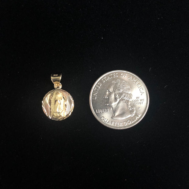 14K Gold Guadalupe Stamp Pendant with 2.1mm Valentino Chain