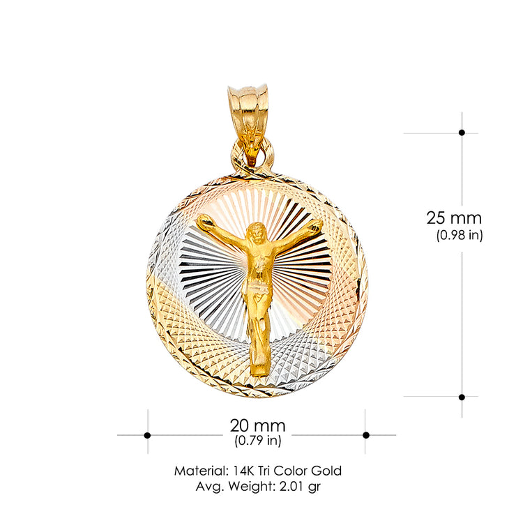 14K Gold Diamond Cut Jesus Stamp Charm Pendant with 1.4mm Round Wheat Chain Necklace