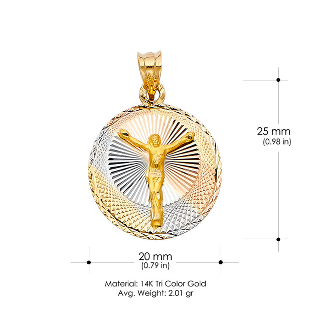 14K Gold Jesus Stamp Pendant with 3.1mm Figaro 3+1 Chain