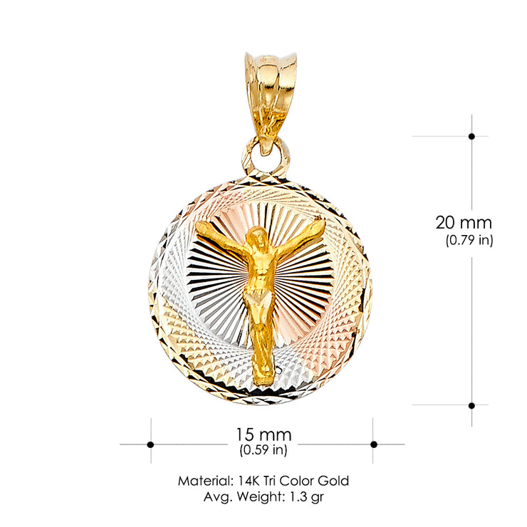 14K Gold Diamond Cut Jesus Stamp Religious Pendant