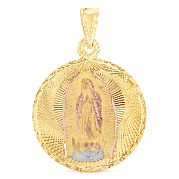 14K Gold Guadalupe Stamp Pendant with 3.4mm Hollow Cuban Chain