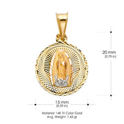 14K Gold Guadalupe Stamp Pendant with 2.1mm Valentino Chain