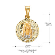 14K Gold Diamond Cut Guadalupe Stamp Religious Pendant