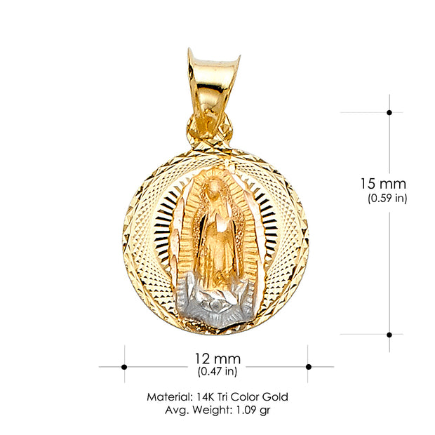 14K Gold Guadalupe Stamp Pendant with 2.3mm Hollow Cuban Chain