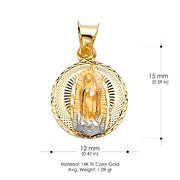14K Gold Guadalupe Stamp Pendant with 2mm Figaro 3+1 Chain