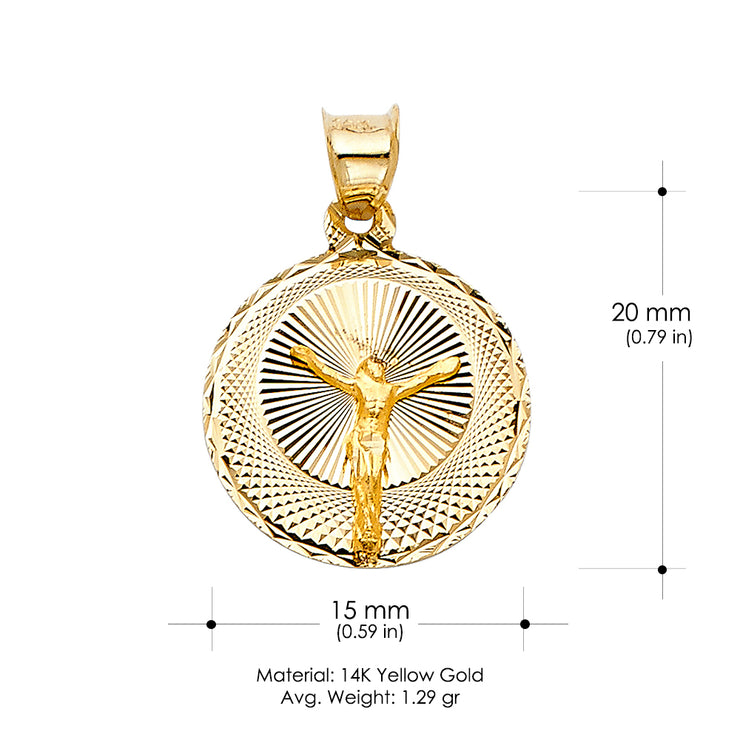 14K Gold Diamond Cut Jesus Stamp Charm Pendant with 1.1mm Wheat Chain Necklace