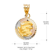 14K Gold Diamond Cut Stamp Baptism Religious Charm Pendant with 0.8mm Box Chain Necklace