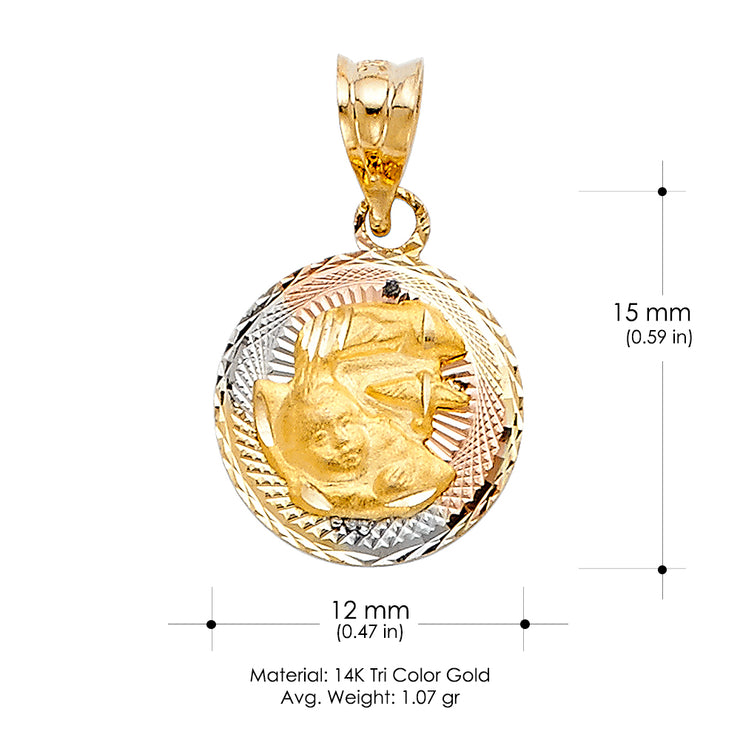 14K Gold Diamond Cut Stamp Baptism Religious Charm Pendant with 0.8mm Box Chain Necklace