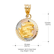 14K Gold Diamond Cut Stamp Baptism Charm Pendant with 0.9mm Wheat Chain Necklace