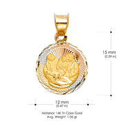 14K Gold Diamond Cut Stamp Baptism Religious Charm Pendant with 0.8mm Box Chain Necklace