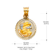 14K Gold Diamond Cut Stamp Baptism Charm Pendant with 1.1mm Wheat Chain Necklace