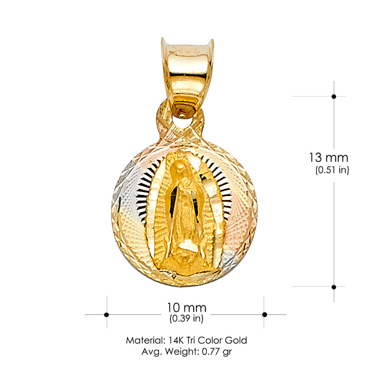 14K Gold Diamond Cut Guadalupe Stamp Religious Pendant