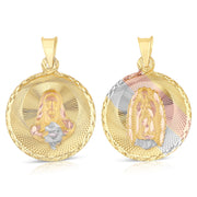 14K Gold Double Side Stamp Virgin Mary & Jesus Pendant with 2.6mm Valentino Star Chain