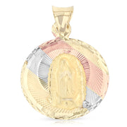 14K Gold Diamond Cut Double Side Stamp Virgin Mary & Jesus Religious Charm Pendant with 0.8mm Box Chain Necklace