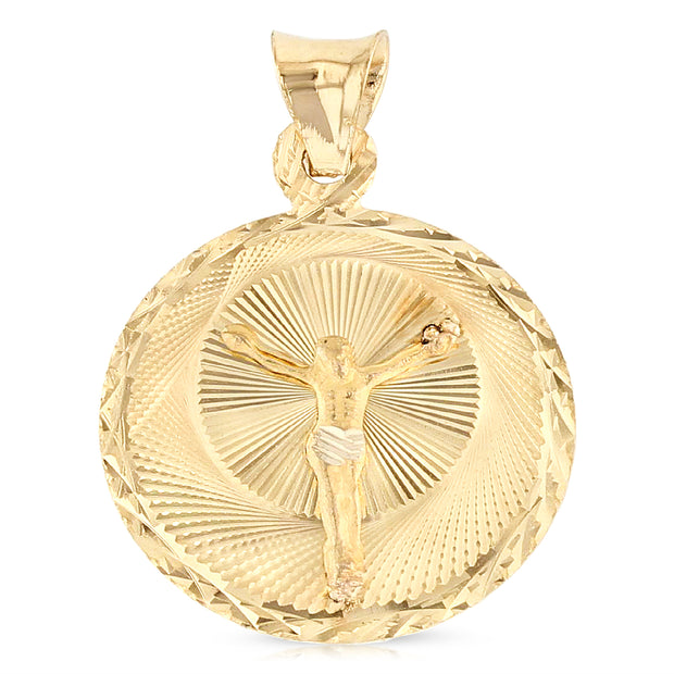 14K Gold Double Side Stamp Virgin Mary & Jesus Pendant with 2.3mm Hollow Cuban Chain