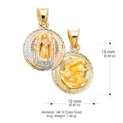 14K Gold Double Side Stamp Virgin Mary Baptism Pendant with 2mm Hollow Cuban Bevel Chain