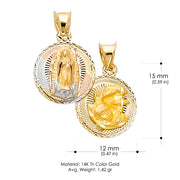 14K Gold Diamond Cut Double Side Stamp Virgin Mary Baptism Religious Charm Pendant with 0.8mm Box Chain Necklace