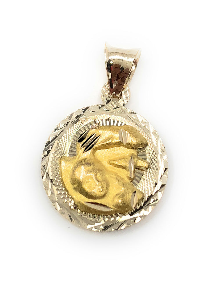 14K Gold Double Side Stamp Virgin Mary Baptism Pendant with 1.5mm Valentino Chain