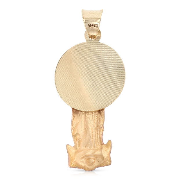 14K Gold Diamond Cut Guadalupe Stamp Religious Pendant