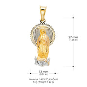 14K Gold Diamond Cut Guadalupe Stamp Religious Charm Pendant with 0.8mm Box Chain Necklace