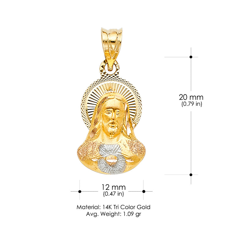 14K Gold Jesus Stamp Pendant with 2mm Hollow Cuban Bevel Chain