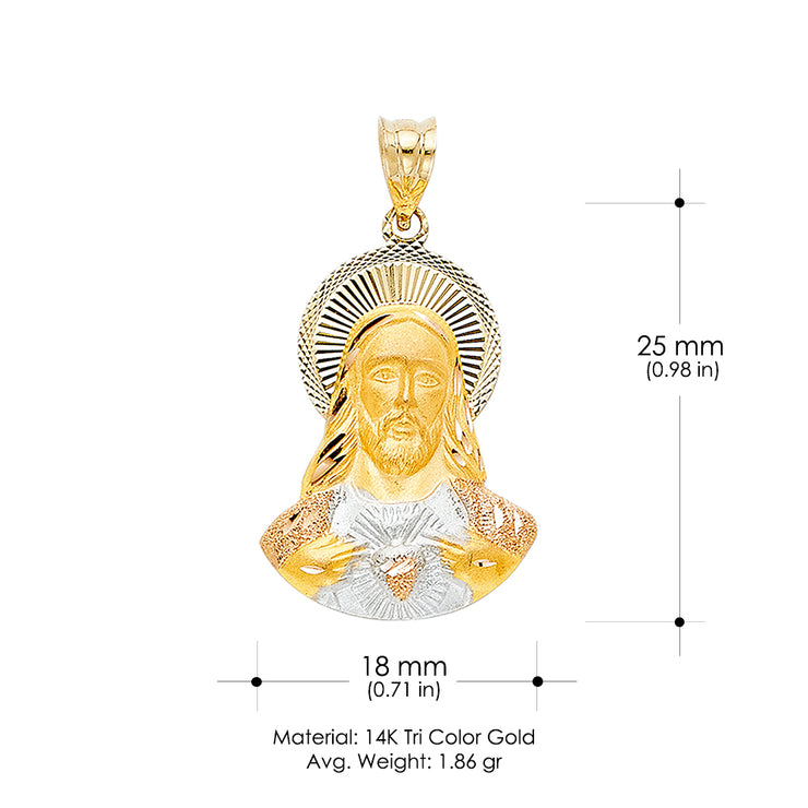 14K Gold Jesus Stamp Pendant with 2.3mm Hollow Cuban Chain