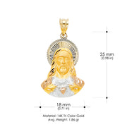 14K Gold Diamond Cut Jesus Stamp Charm Pendant with 1.1mm Wheat Chain Necklace