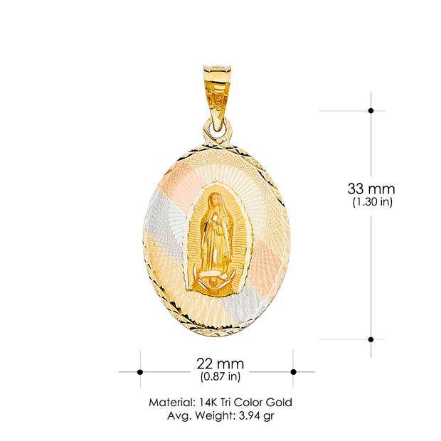 14K Gold Diamond Cut Guadalupe Stamp Religious Pendant