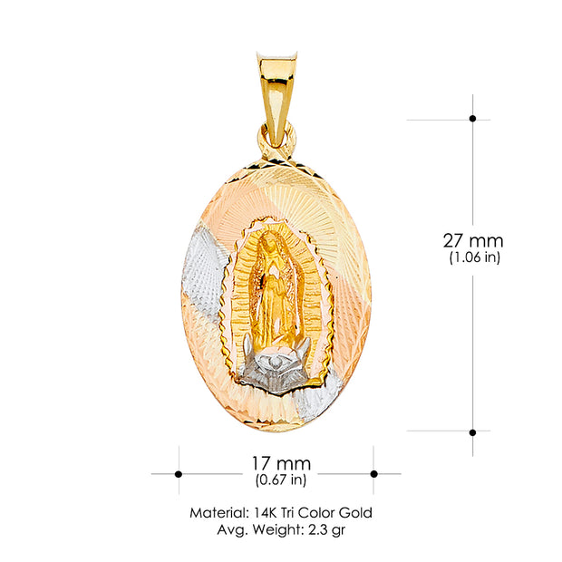 14K Gold Guadalupe Stamp Pendant with 2.6mm Valentino Star Chain