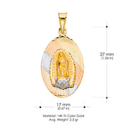 14K Gold Diamond Cut Guadalupe Stamp Religious Pendant