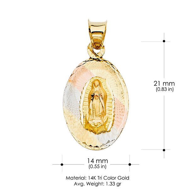 14K Gold Diamond Cut Guadalupe Stamp Religious Pendant