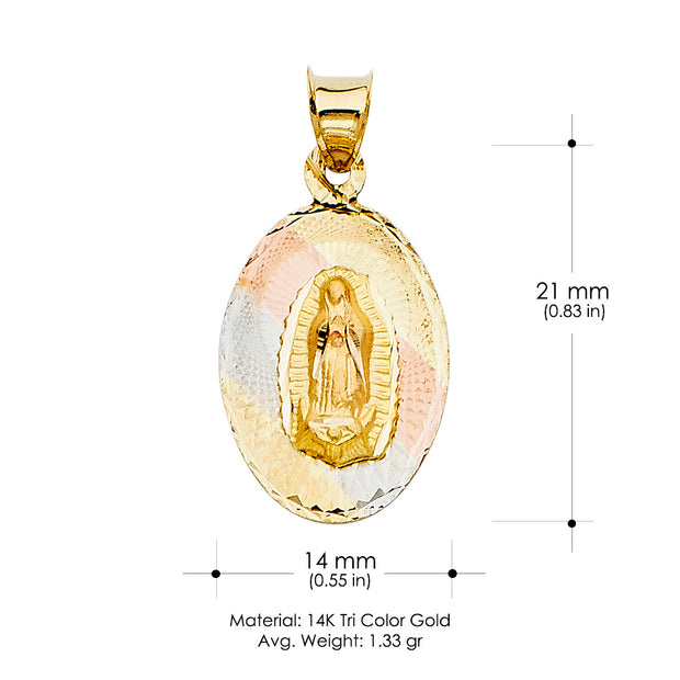 14K Gold Guadalupe Stamp Pendant with 2.1mm Valentino Chain