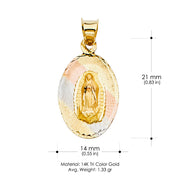 14K Gold Guadalupe Stamp Pendant with 2mm Figaro 3+1 Chain