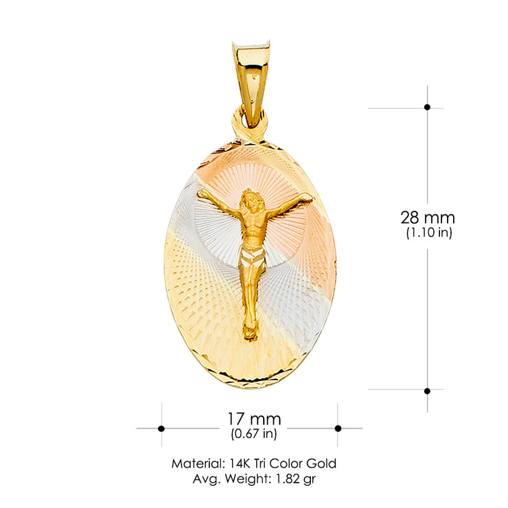 14K Gold Jesus Crucifix Stamp Pendant with 3.4mm Hollow Cuban Chain