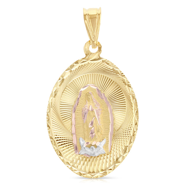 14K Gold Guadalupe Stamp Pendant with 2.6mm Valentino Star Chain