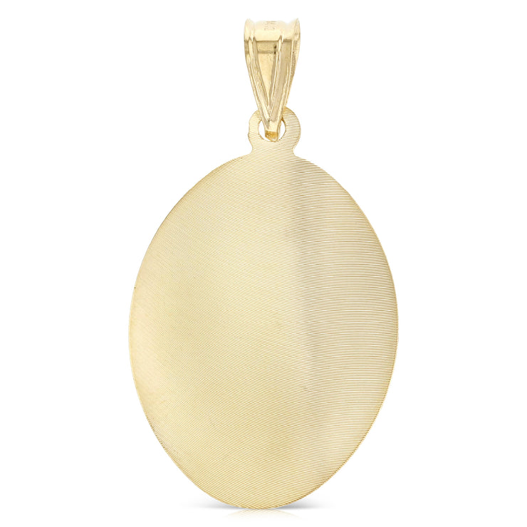 14K Gold Diamond Cut Guadalupe Stamp Charm Pendant with 1.4mm Round Wheat Chain Necklace