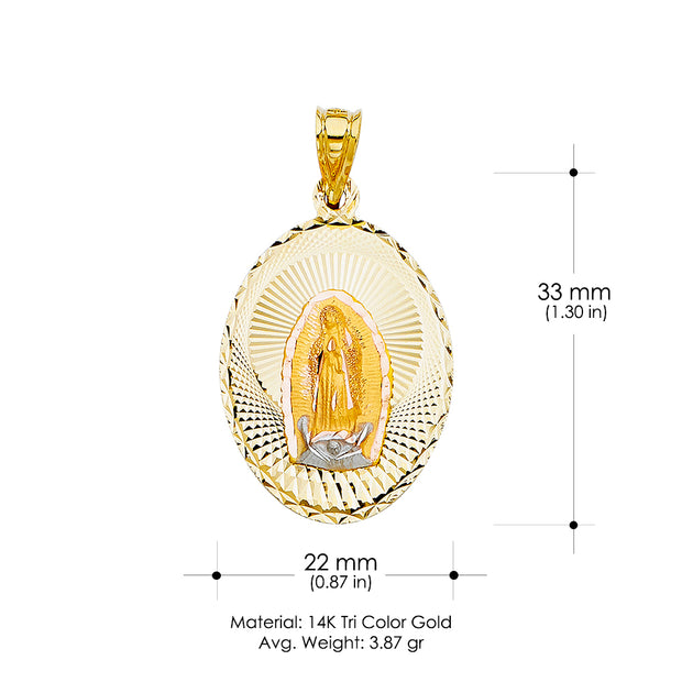 14K Gold Guadalupe Stamp Pendant with 2.6mm Valentino Star Chain