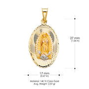 14K Gold Diamond Cut Guadalupe Stamp Charm Pendant with 1.4mm Round Wheat Chain Necklace