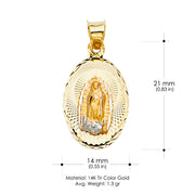 14K Gold Guadalupe Stamp Pendant with 2.3mm Hollow Cuban Chain