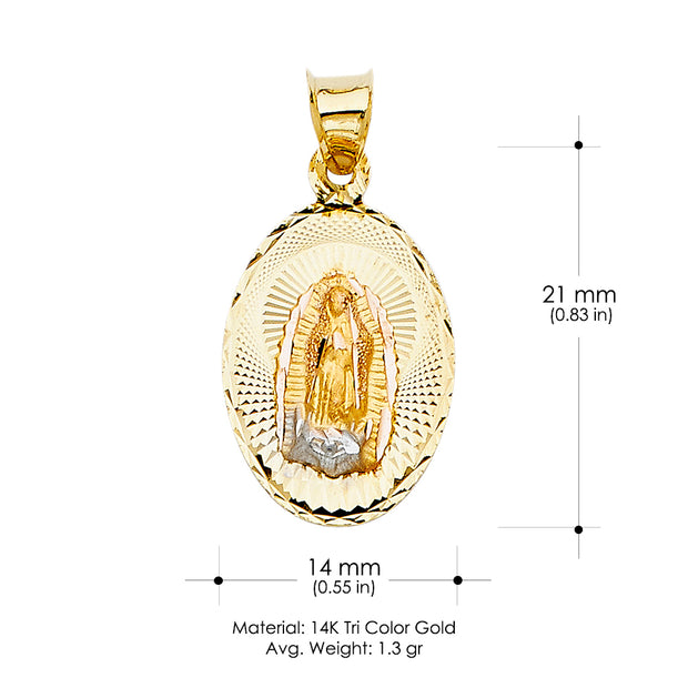 14K Gold Guadalupe Stamp Pendant with 2.1mm Valentino Chain