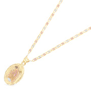 14K Gold Guadalupe Stamp Pendant with 2.1mm Valentino Chain