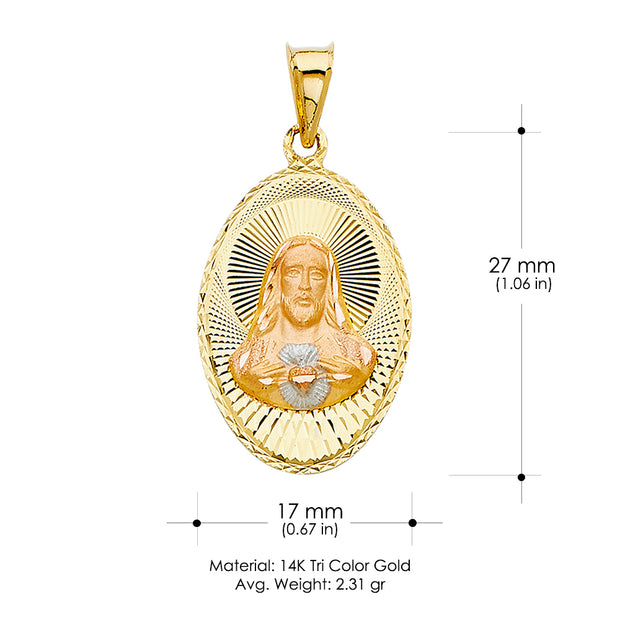 14K Gold Jesus Face Stamp Pendant with 2.6mm Valentino Star Chain