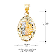 14K Gold Diamond Cut Communion Stamp Religious Charm Pendant with 0.8mm Box Chain Necklace