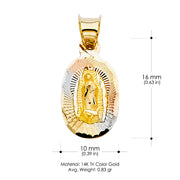 14K Gold Guadalupe Stamp Pendant with 1.6mm Figaro 3+1 Chain