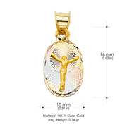 14K Gold Diamond Cut Jesus Stamp Charm Pendant with 0.9mm Wheat Chain Necklace