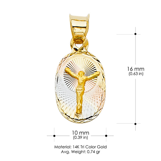 14K Gold Diamond Cut Jesus Stamp Charm Pendant with 0.9mm Wheat Chain Necklace