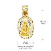 14K Gold Diamond Cut Guadalupe Stamp Religious Pendant